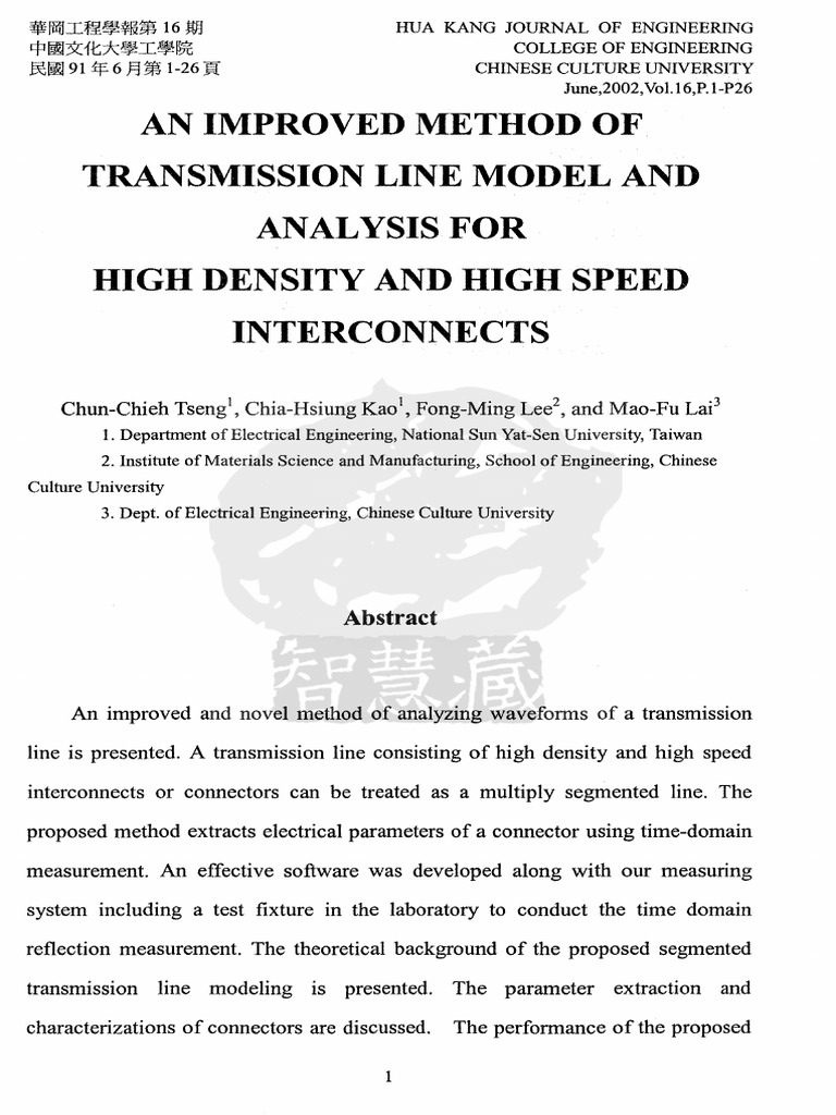 An Improved Method of Transmission Line Model and Analysis For High ...