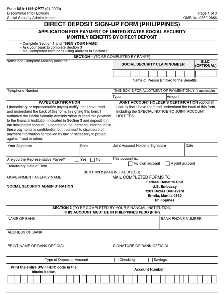 Ssa 1199 Op77 | PDF | Social Security Administration | Payments