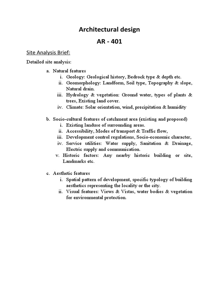 Architectural Design AR - 401: Site Analysis Brief | PDF