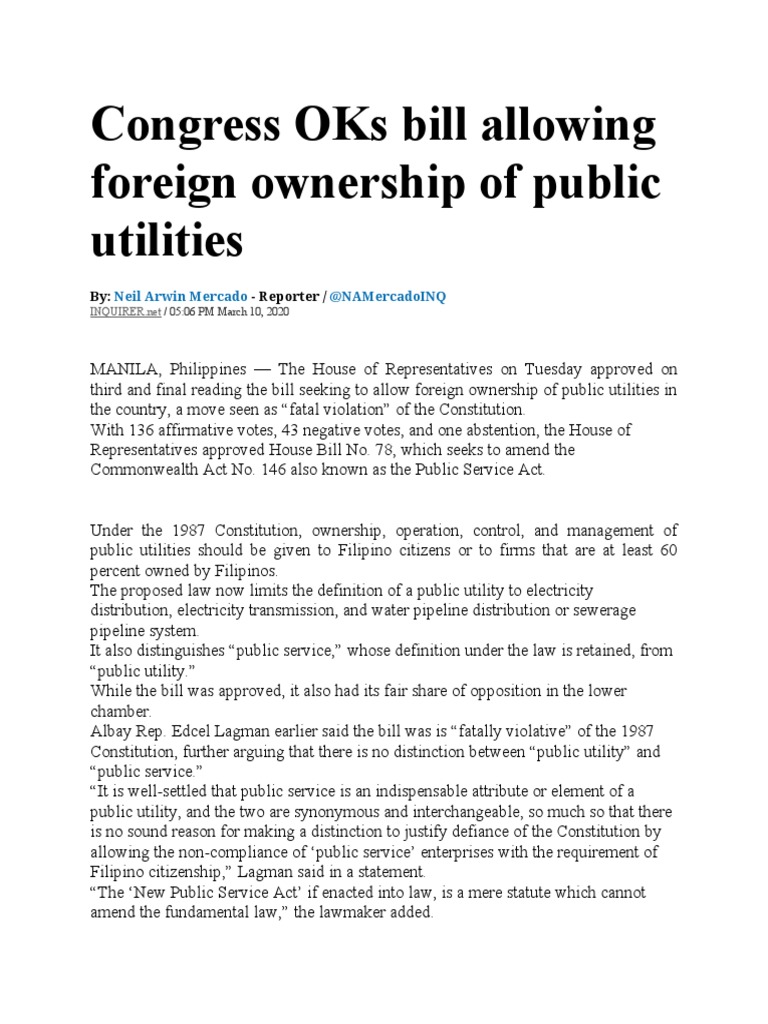 Congress Approves Foreign Utility Ownership | PDF | Preferred Stock ...