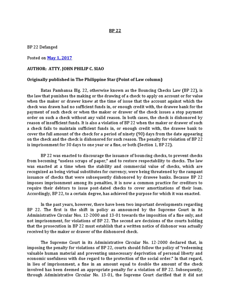 Bp 22 Pdf Cheque Double Jeopardy