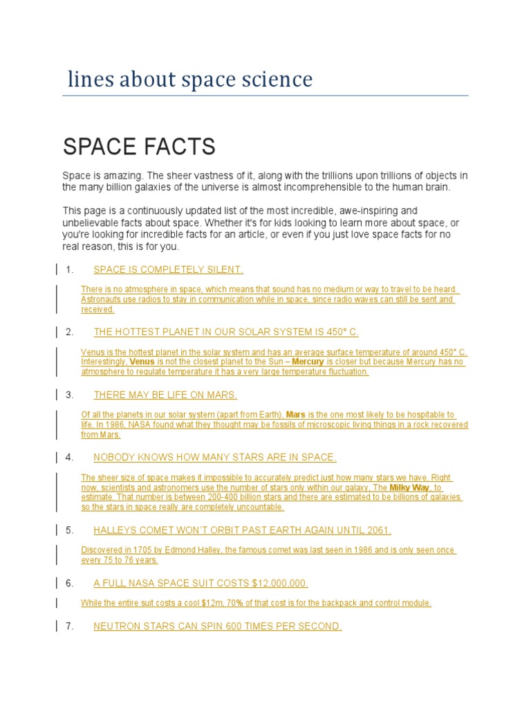 Lines About Space Science | PDF | Solar System | Asteroid