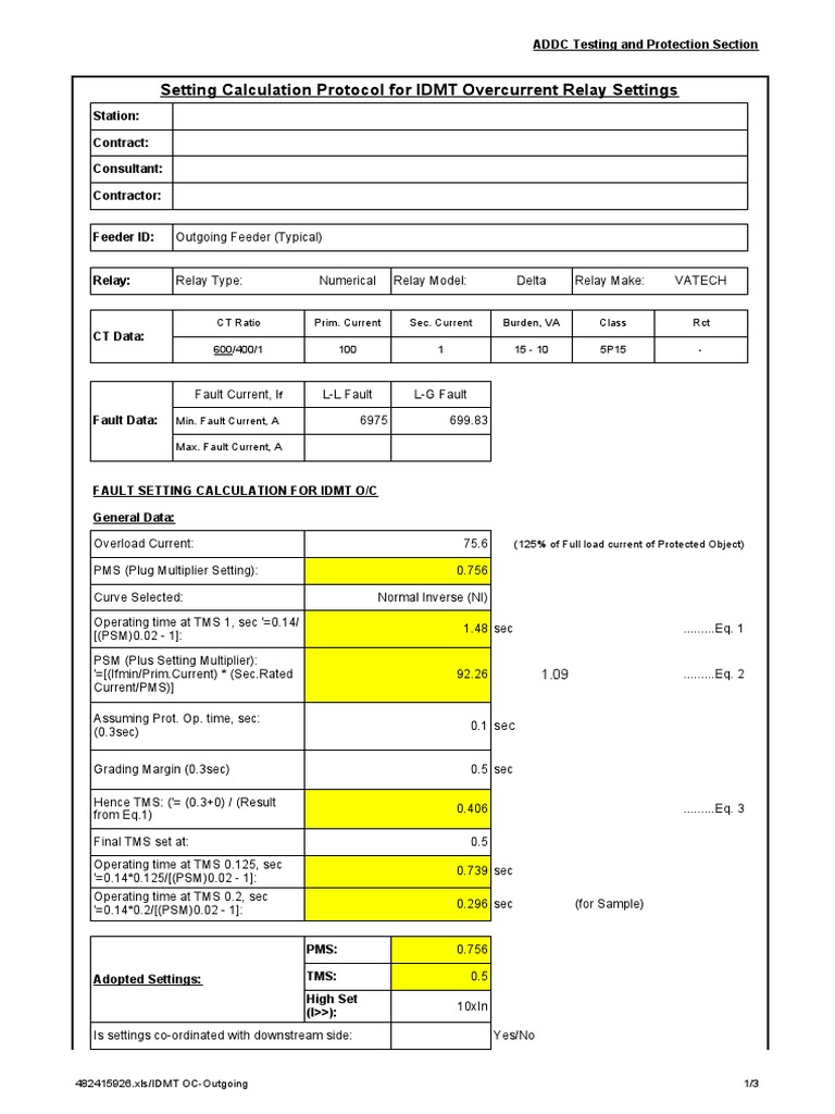 IDMT Overcurrent Relay Setting Guide | PDF | Electrical Engineering
