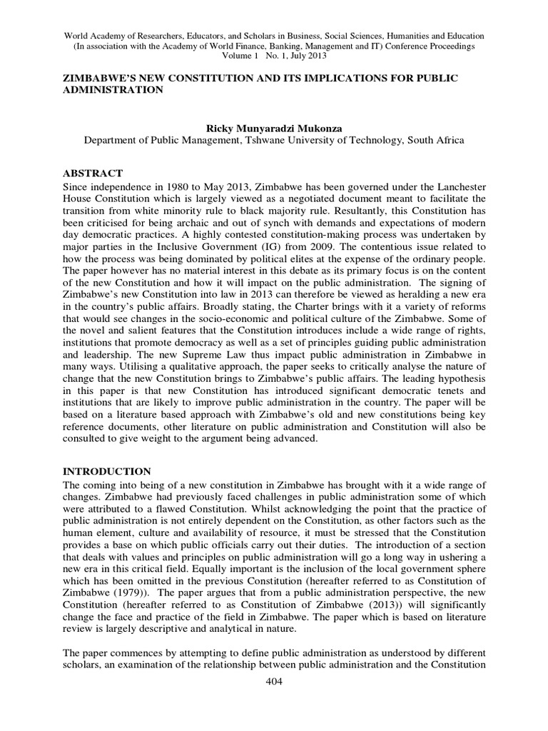 Zimbabwe S New Constitution and Its Impl PDF | PDF | Separation Of