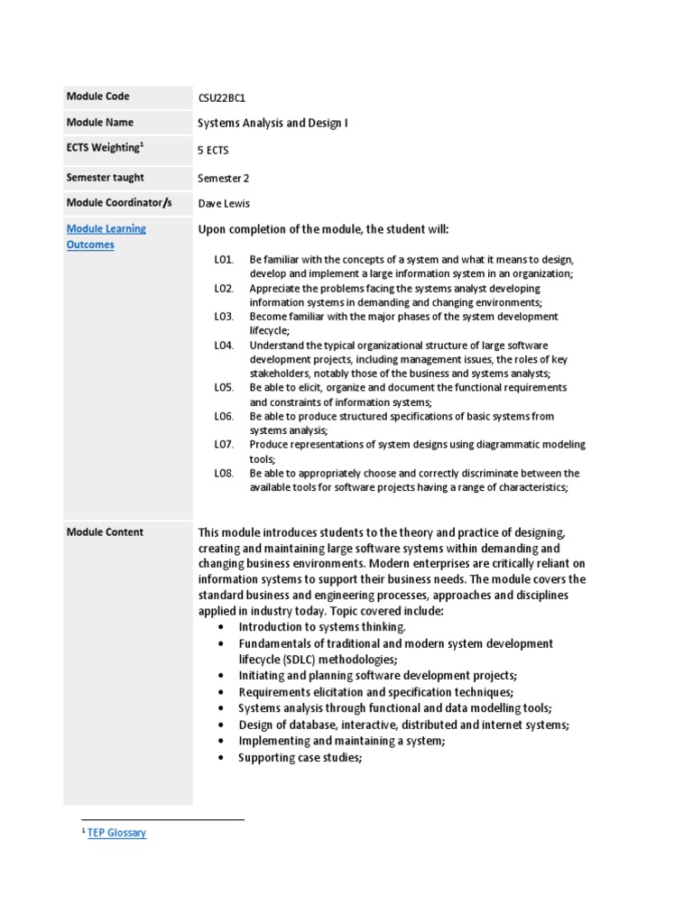 Systems Analysis and Design I Module | PDF | System | Information System