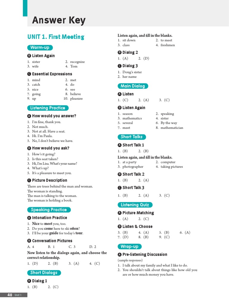 Unit 1 Listening Practice Answers | PDF | Language Arts & Discipline