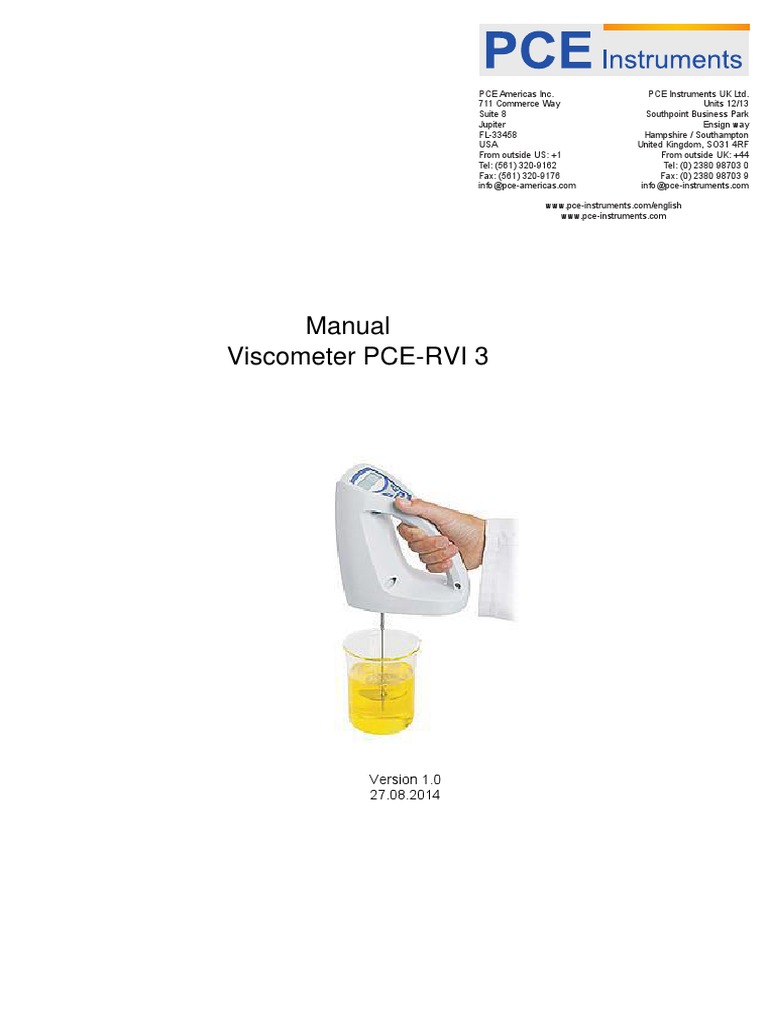 Manual Viscometer PCE-RVI 3 | PDF | Shear Stress | Viscosity