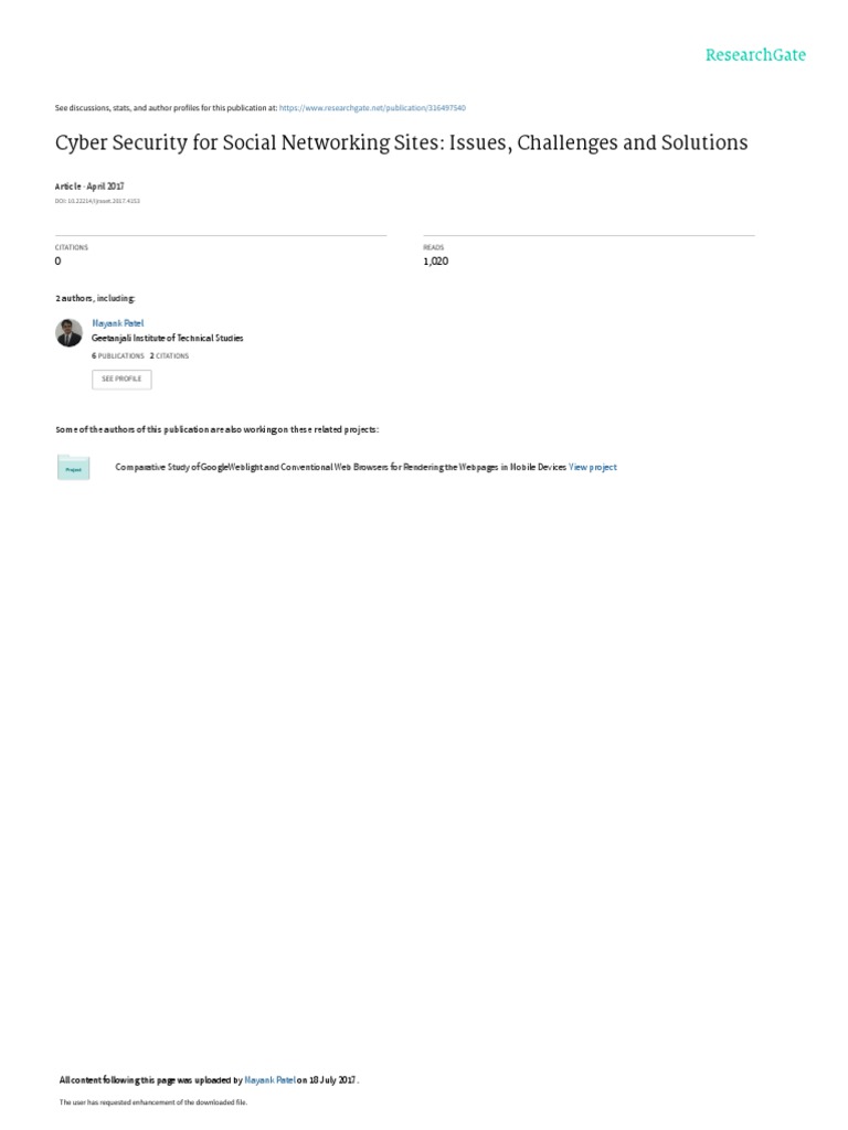 Cyber Security For Social Networking Sites: Issues, Challenges and ...