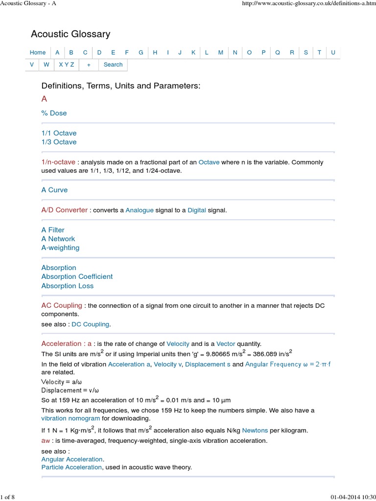 Acoustic Glossary - A | PDF | Angle | Sound