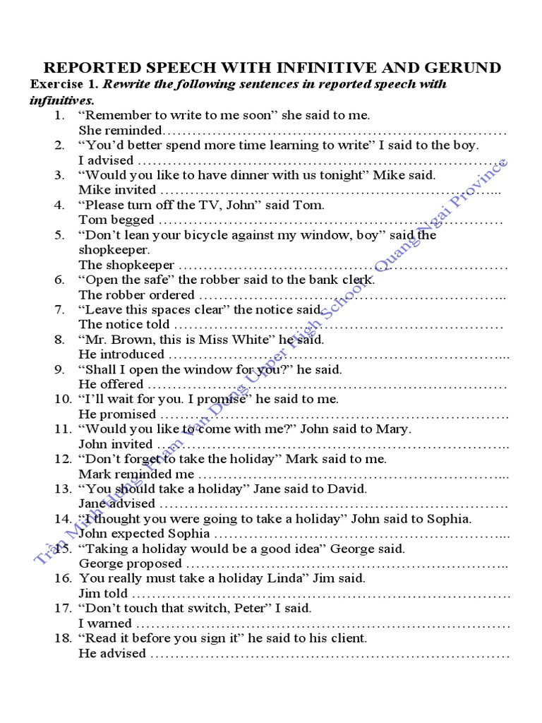 Bai tap reported speech pdf unrest