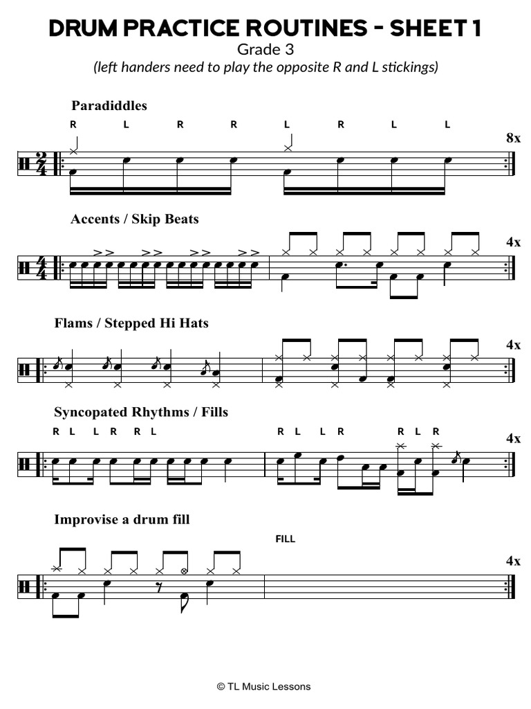 Drum Practice Routines Sheet 1 PDF