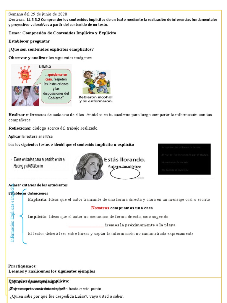 Contenidos Implícitos y Explícitos en Textos | PDF