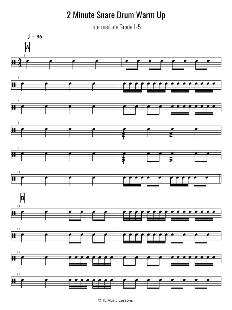 2 Minute Snare Drum Warm Up PDF