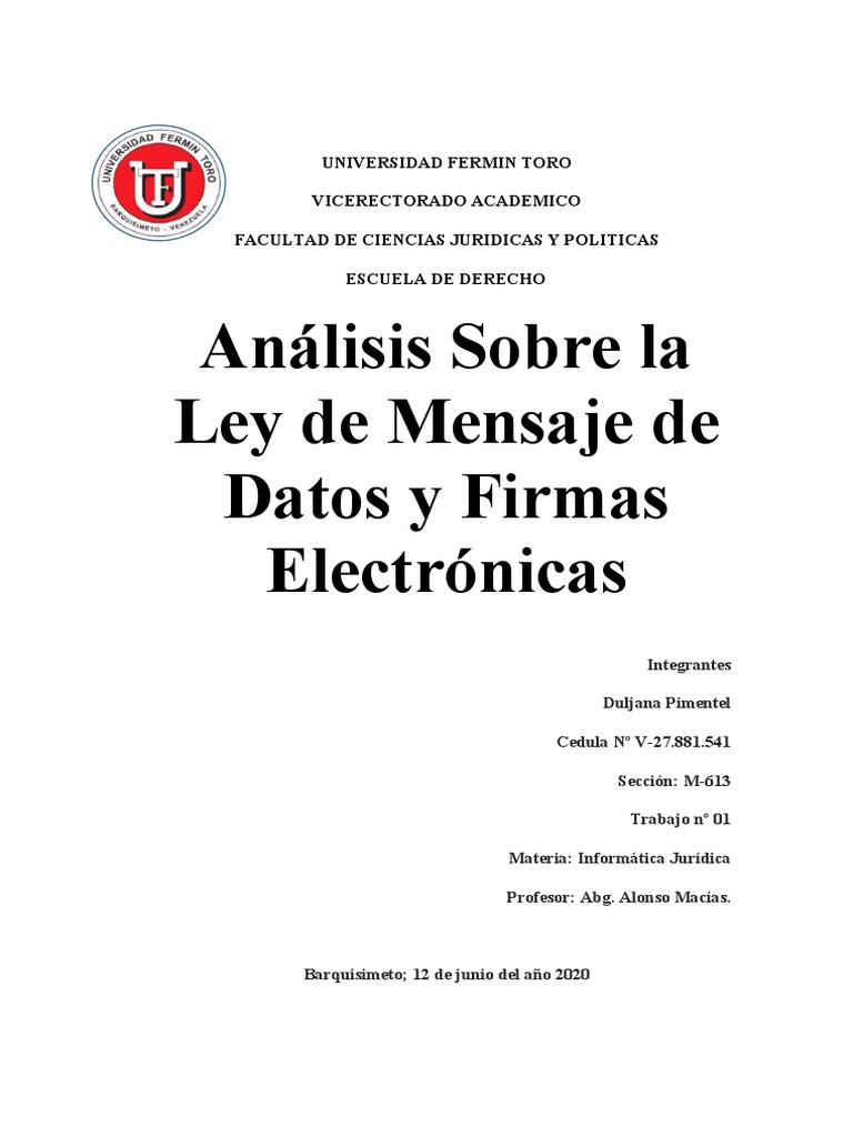 Analisis Sobre La Ley De Mensaje De Datos Y Firmas Electronicas Pdf