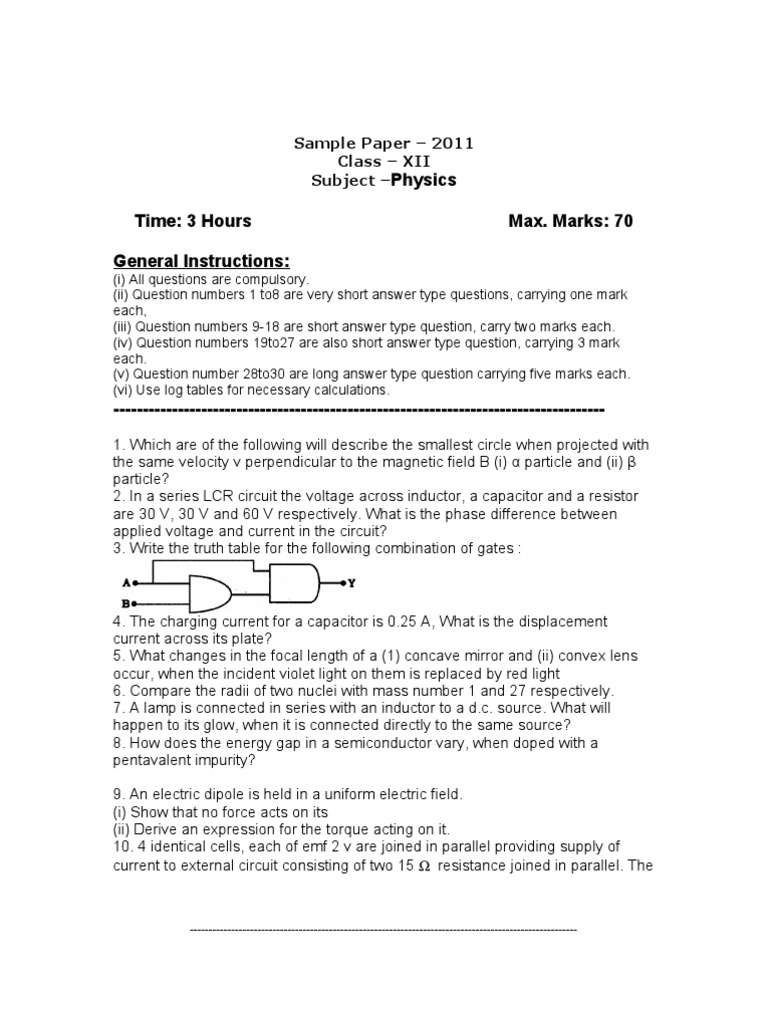 Physics Sample Paper Class XII | PDF | Series And Parallel Circuits ...