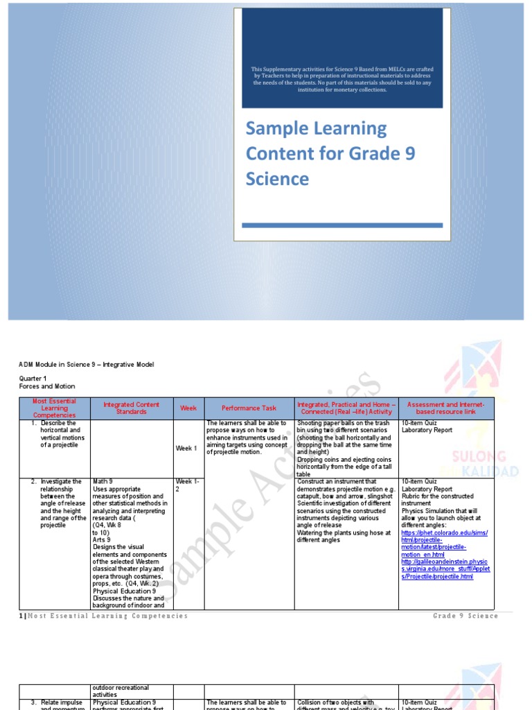 Grade 9 Science Supplementary Activities | PDF | Chemical Compounds ...