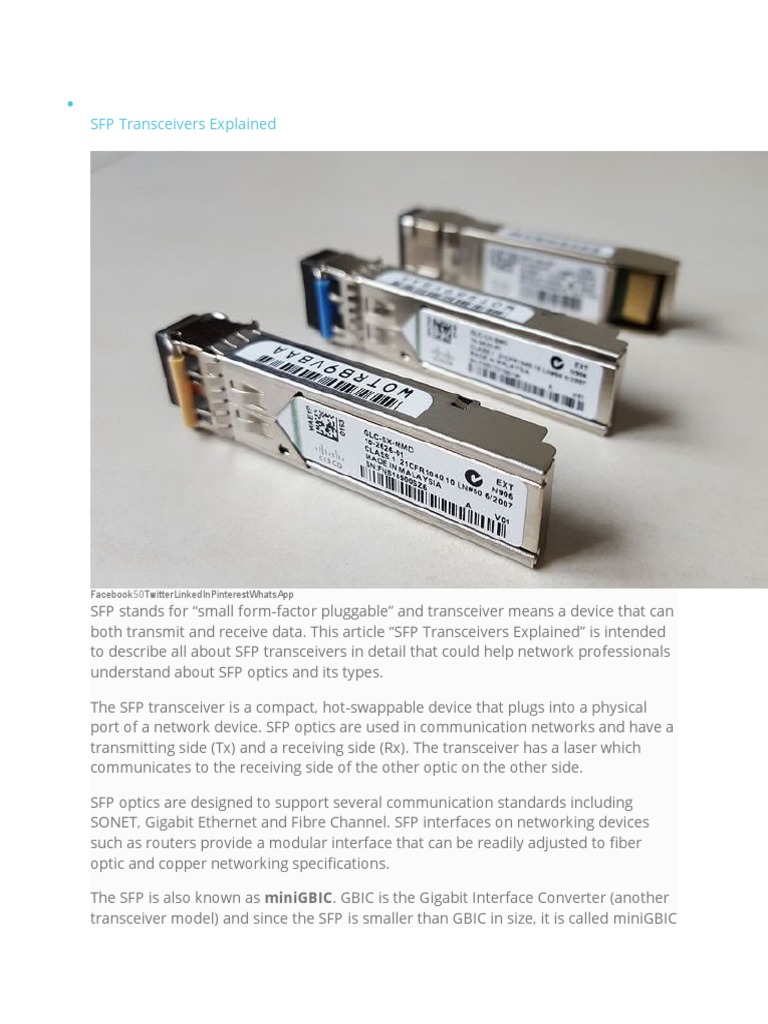 SFP Transceivers Explained | Download Free PDF | Wavelength Division ...