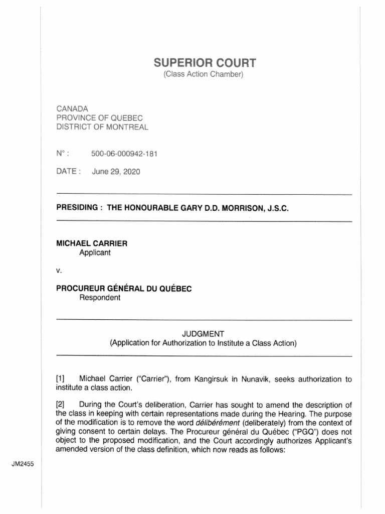 Superior Court Judgement - Michael Carrier v. Procureur Général Du ...