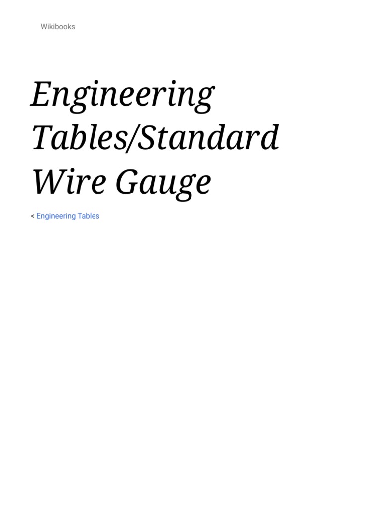 Standard Wire Gauge Reference Table | PDF | Electrical Engineering ...