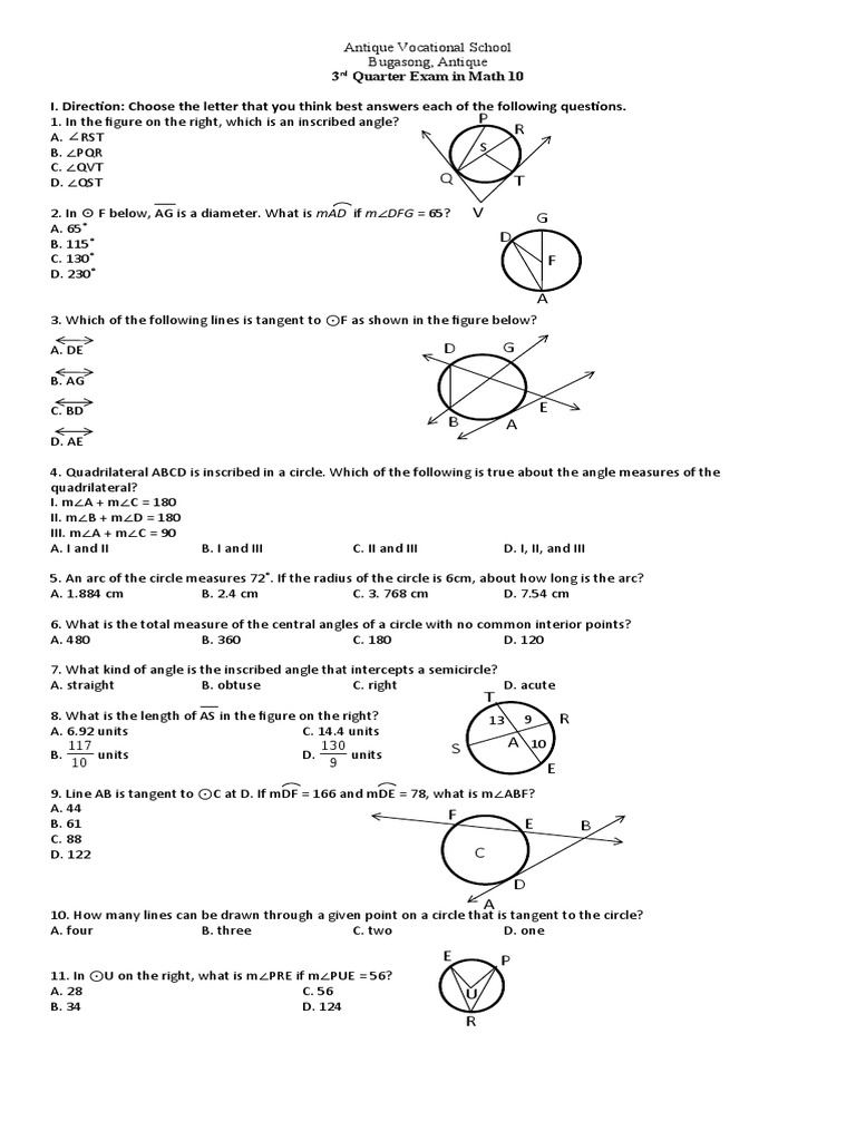 3rd Quarter Test Circle Angle