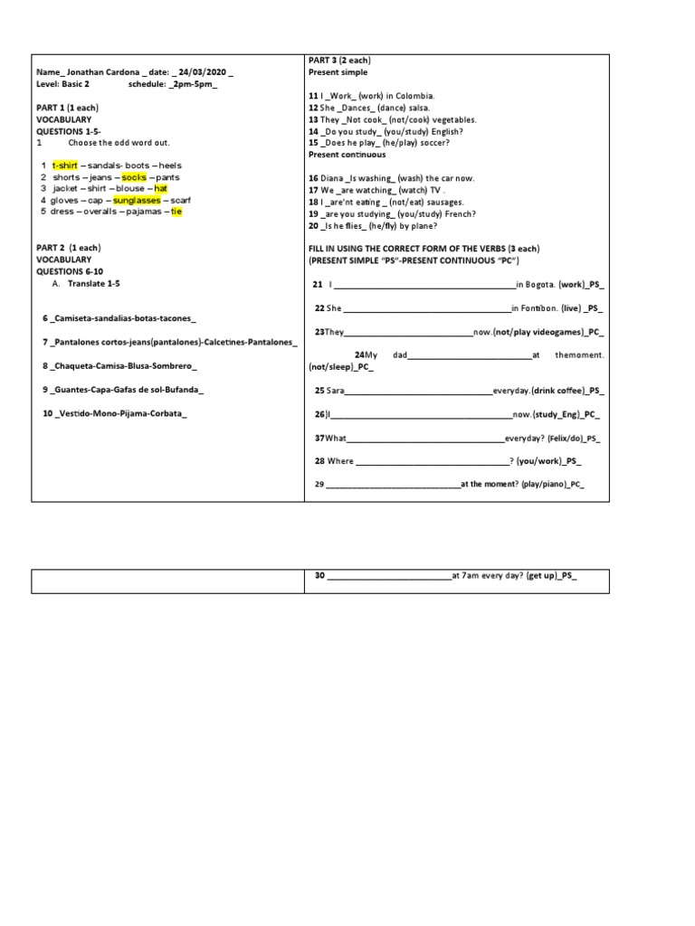 Basic English Language Exercises | PDF | Clothing | Fashion