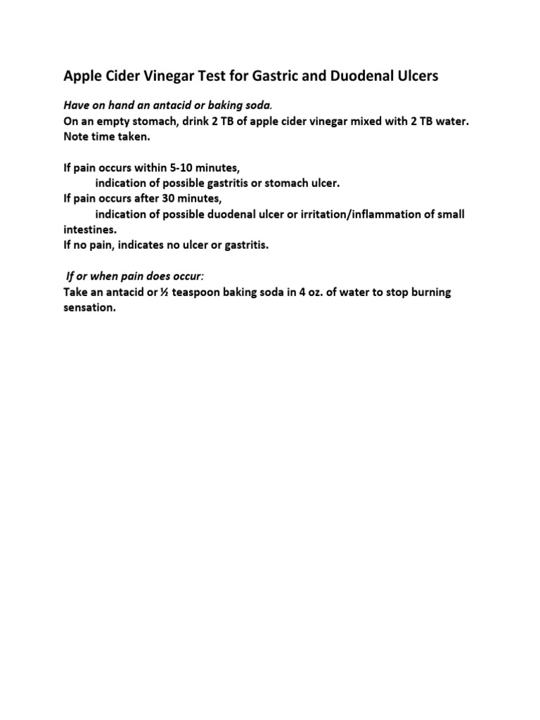 Apple Cider Vinegar Test For Gastric and Duodenal Ulcers PDF PDF
