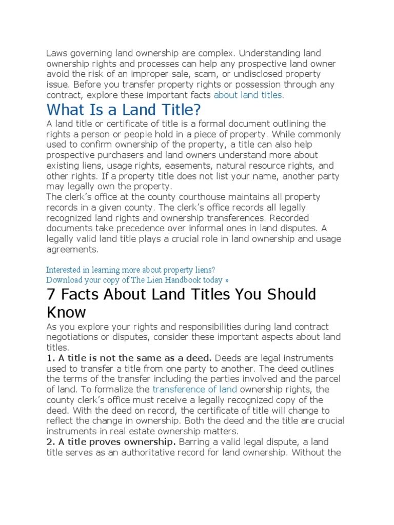Understanding Land Titles A Guide to Ownership Rights, Title Searches, and Avoiding Property