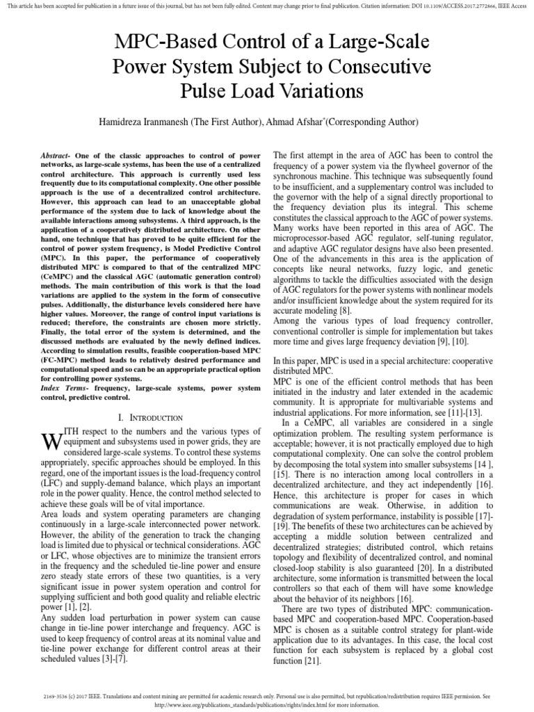 Cooperative MPC for Power Systems | PDF | Control Theory | System