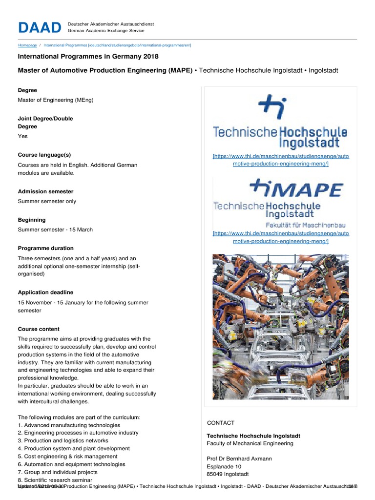 Master of Automotive Production Engineering | PDF | Academic Degree ...