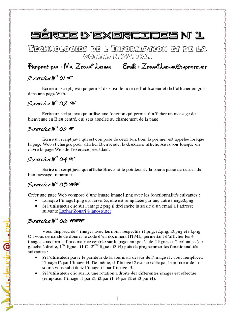 Exercices de programmation HTML et JavaScript | PDF | Html | Internet