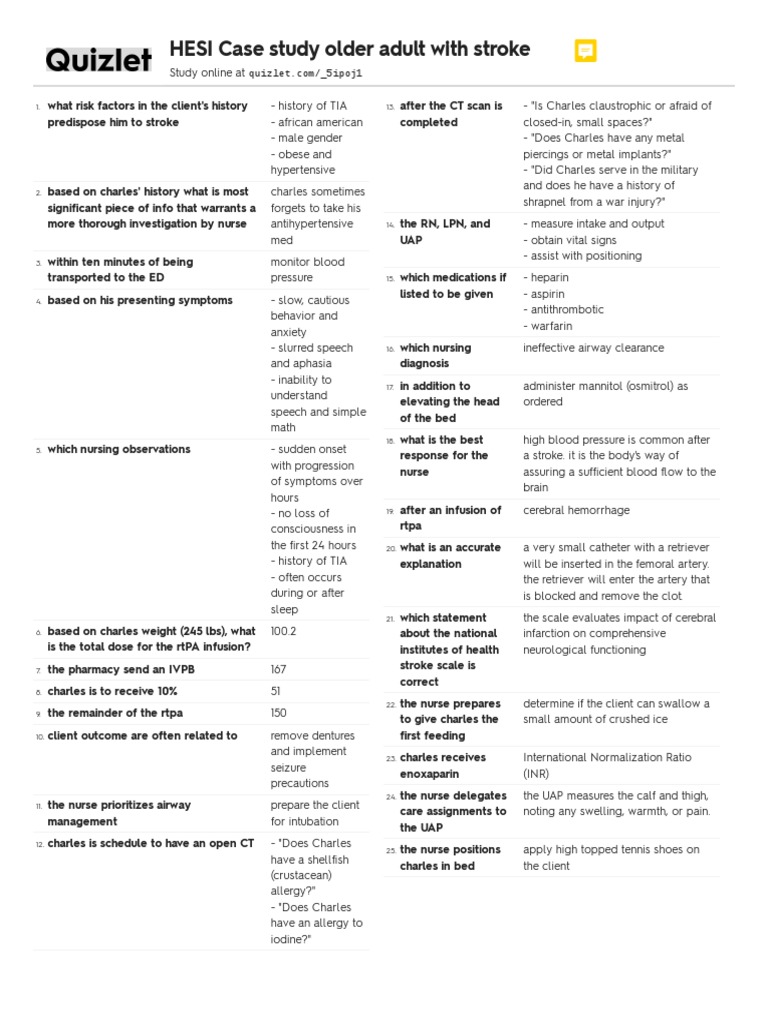 HESI Case Study Older Adult With Stroke | PDF | Stroke | Diseases And