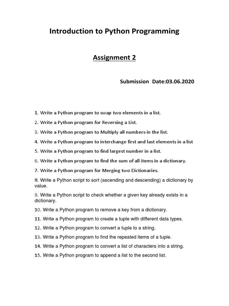 Introduction To Python Programming: Assignment 2 | PDF