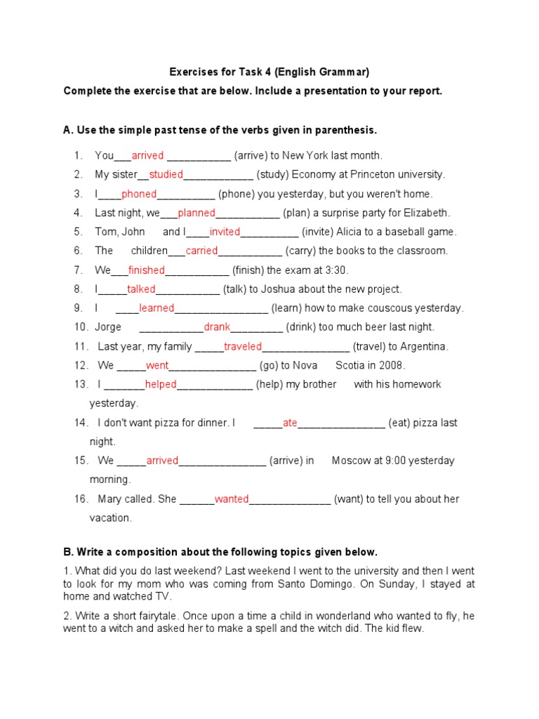 Exercises For Task 4 (English Grammar) | PDF | Linguistic Morphology ...