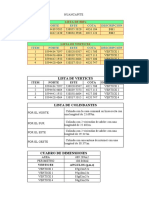 Lista de vértices y colindantes de terrenos