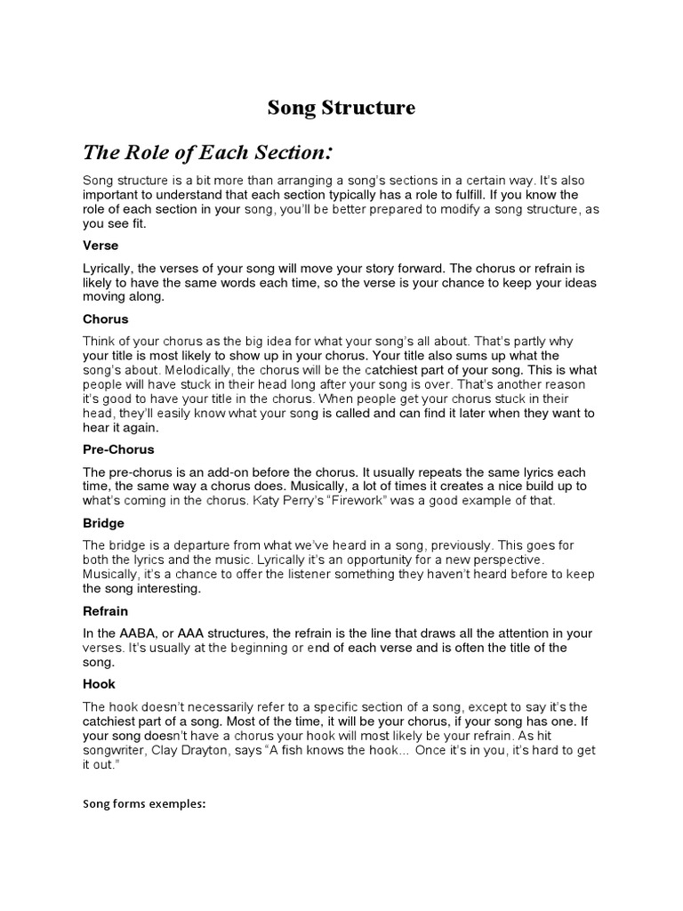 Song Structure Pdf Pdf Refrain Song Structure