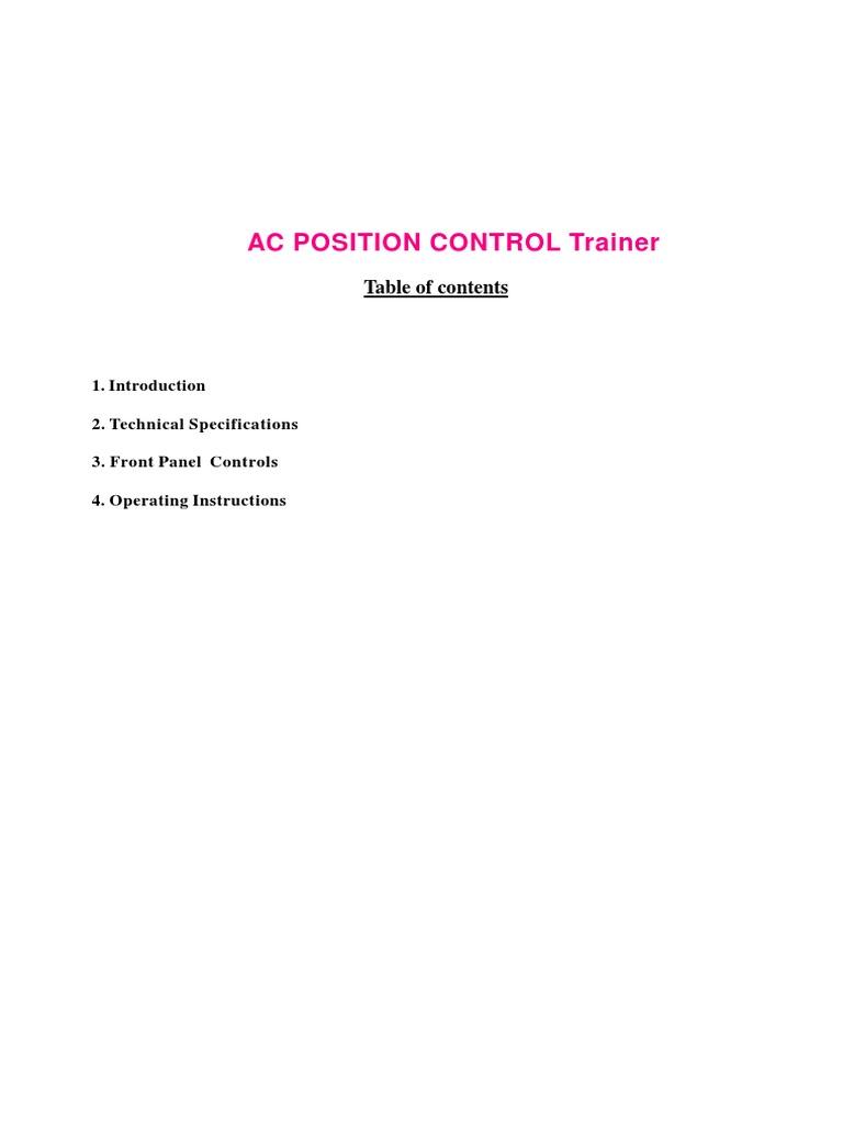 Ac Position Control Trainer Manual PDF Electric Motor Servomechanism