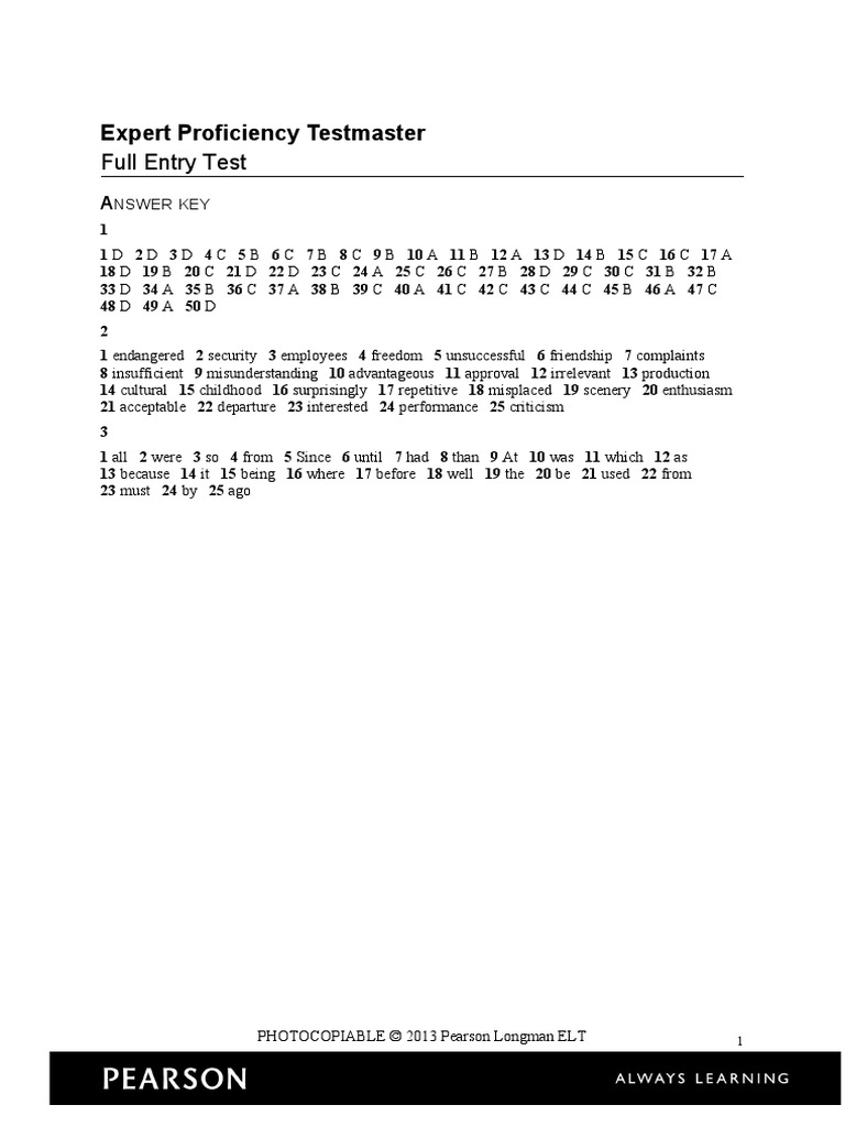 Expert Proficiency Testmaster Answer Key | PDF | Teaching Methods ...