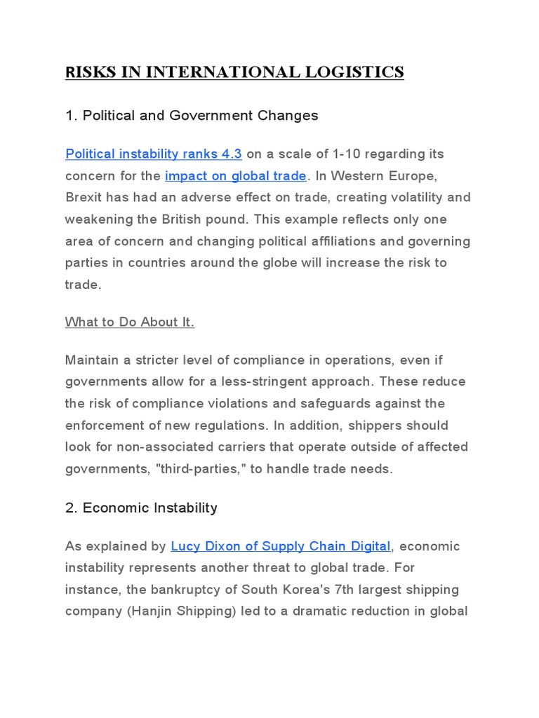 Risks In International Logistics Download Free Pdf Cargo Supply Chain