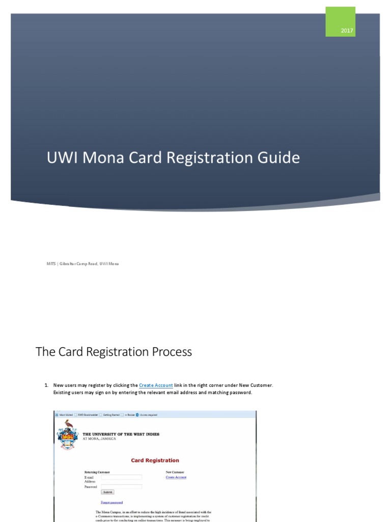 UWI Mona Card Registration Guide Download Free PDF Login Password