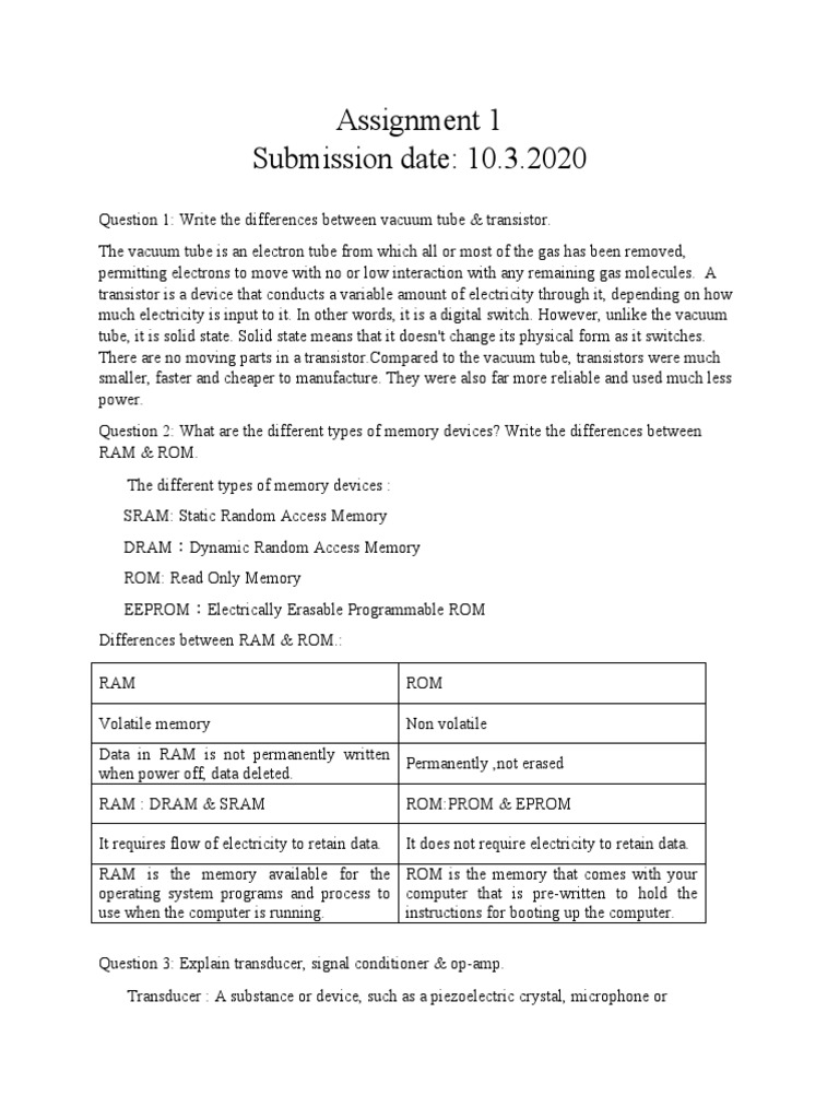 Assignment 1 Submission Date: 10.3.2020 | PDF | Random Access Memory ...
