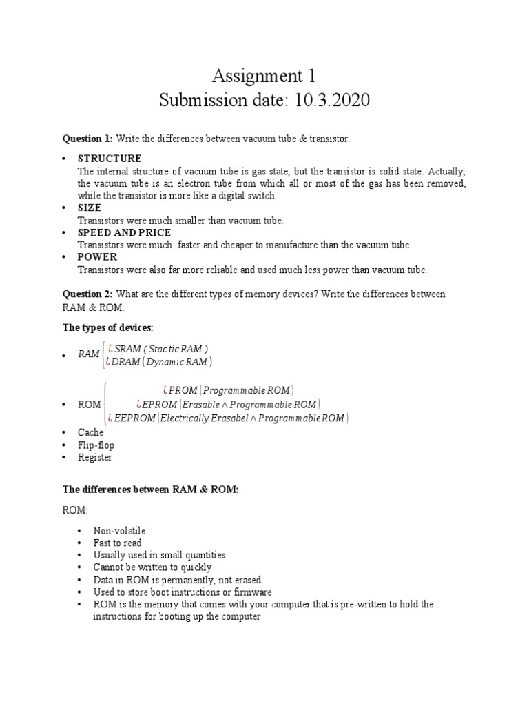 Differences Between Vacuum Tubes and Transistors, Types of Memory