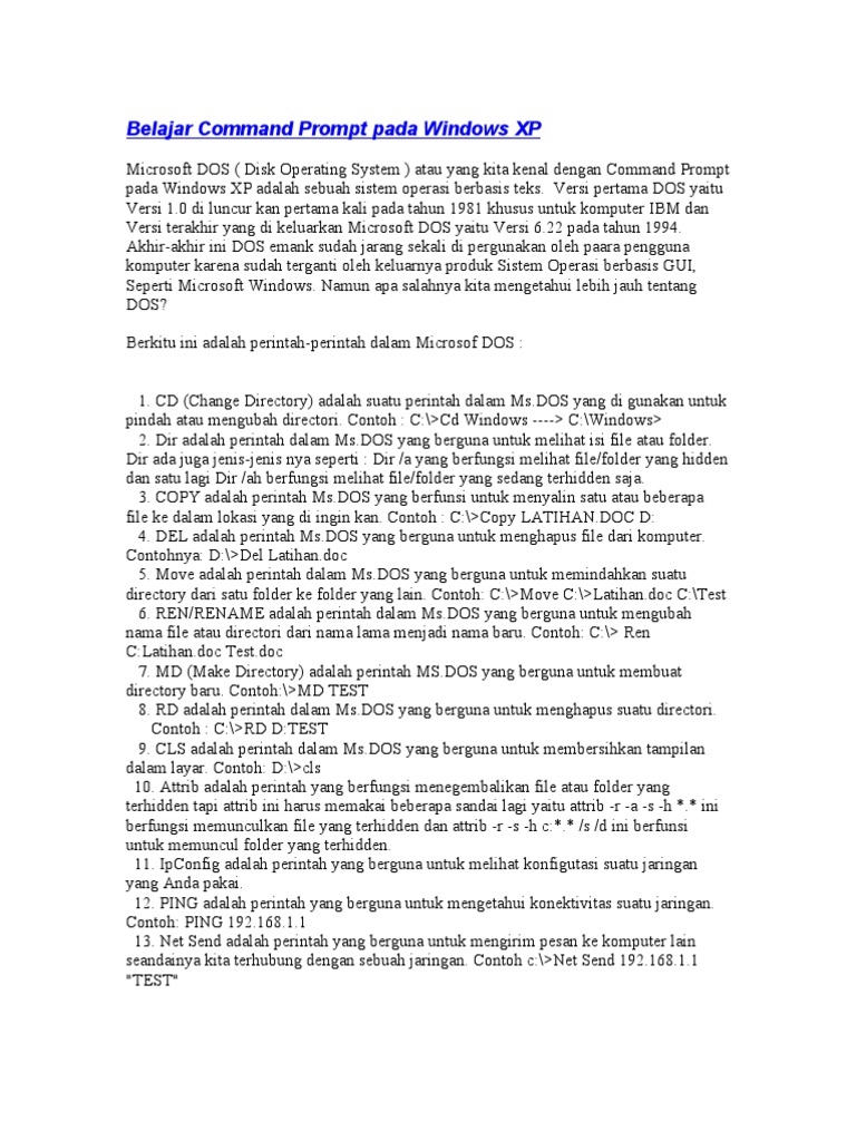 Belajar Command Prompt Pada Windows XP | PDF
