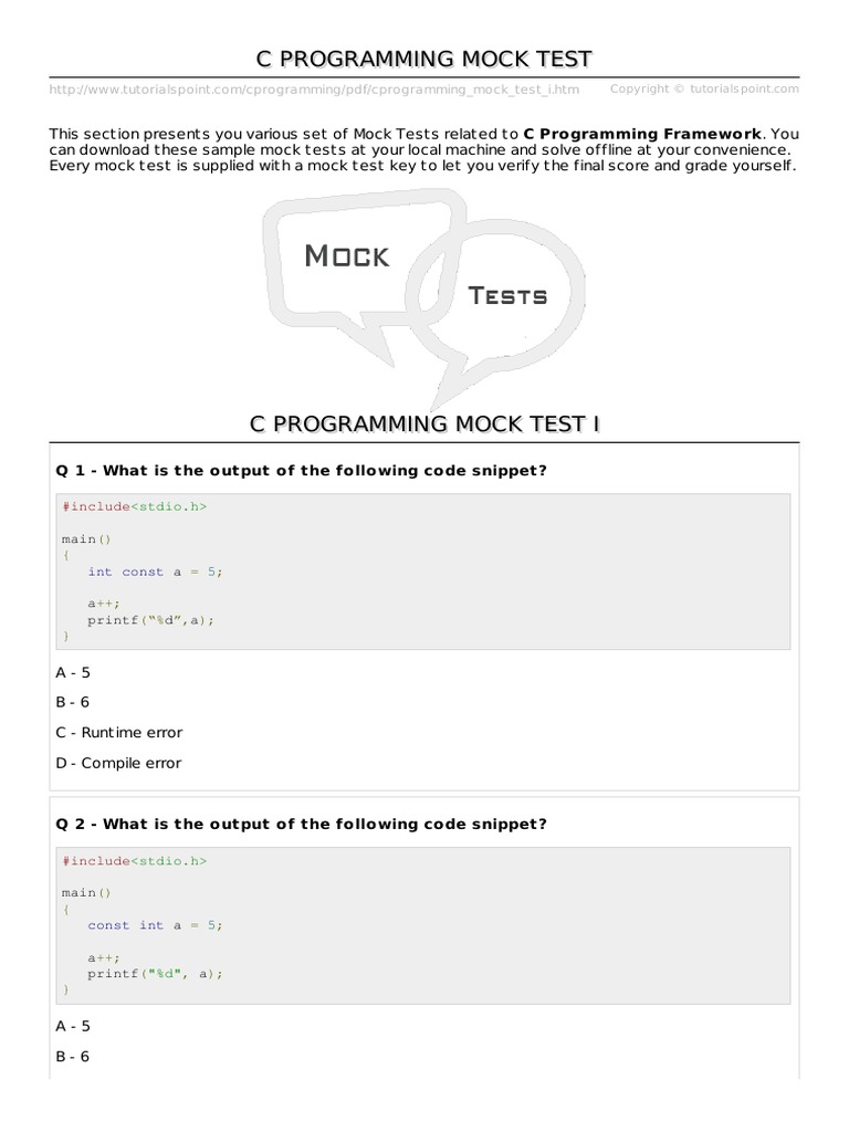 C Programming Mock Test | PDF | Computer Programming | Computing