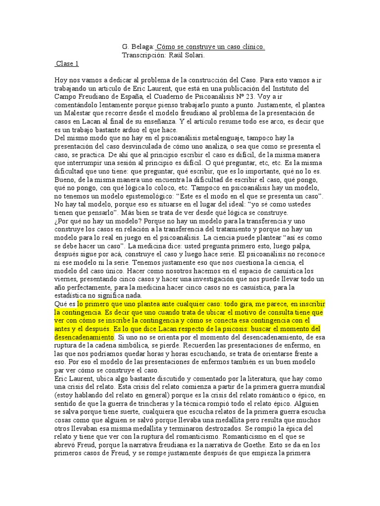 BELAGA Cómo Se Construye Un Caso | PDF | Jacques Lacan | Complejo de Edipo