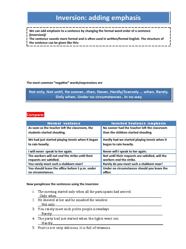 Inversion Techniques for Emphasis | PDF | Language Arts & Discipline ...