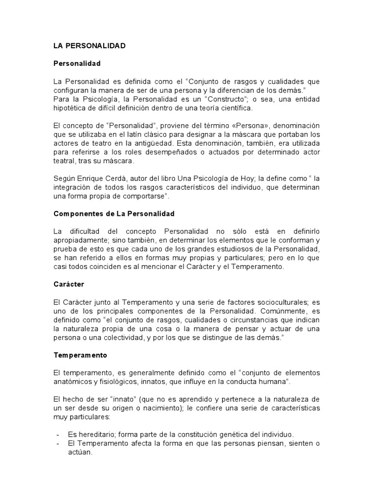 Fundamentos de la Personalidad | PDF | Conceptos psicologicos | Acción ...