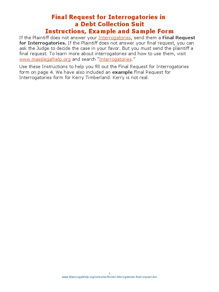 Providing Instructions and a Sample Form for a Final Request for ...