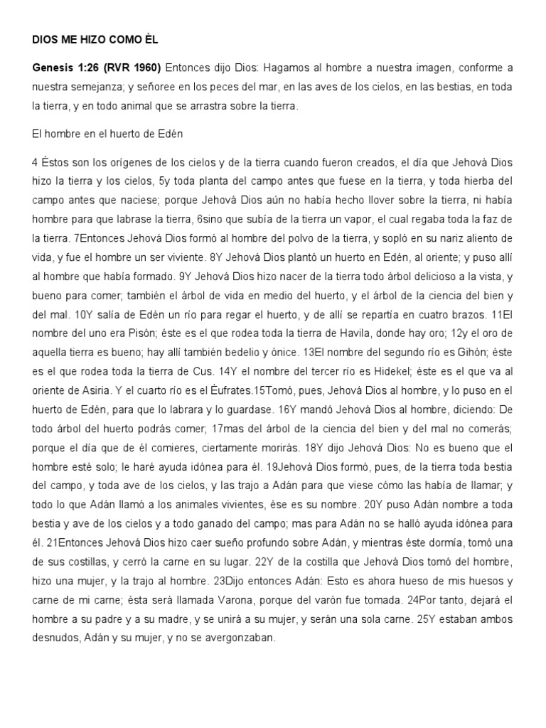 Dios Me Hizo Como èl Pdf Jardín Del Edén Adán