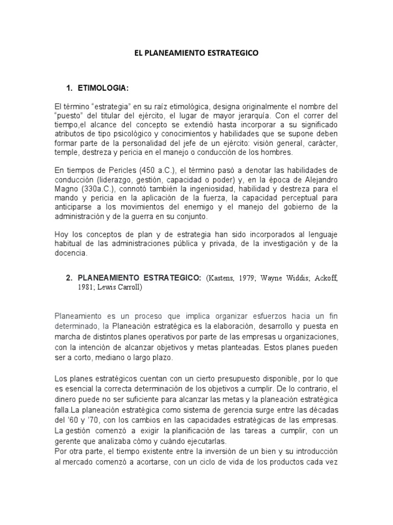 El Planeamiento Estrategico Pdf Planificación Estratégica
