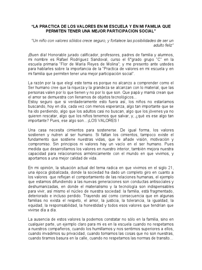 Práctica de Valores en Escuela y Familia | PDF | Familia | Tolerancia